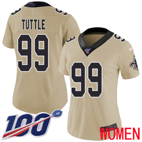 New Orleans Saints Limited Gold Women Shy Tuttle Jersey NFL Football 99 100th Season Inverted Legend Jersey